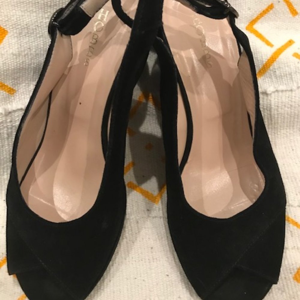 Hobbs of London Black Suede Slingback wedge shoes